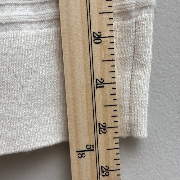 Loft Cream/White Ruffle Puff Sleeve Sweater Open Knit Tee Women's Size Medium - Picture 8 of 8